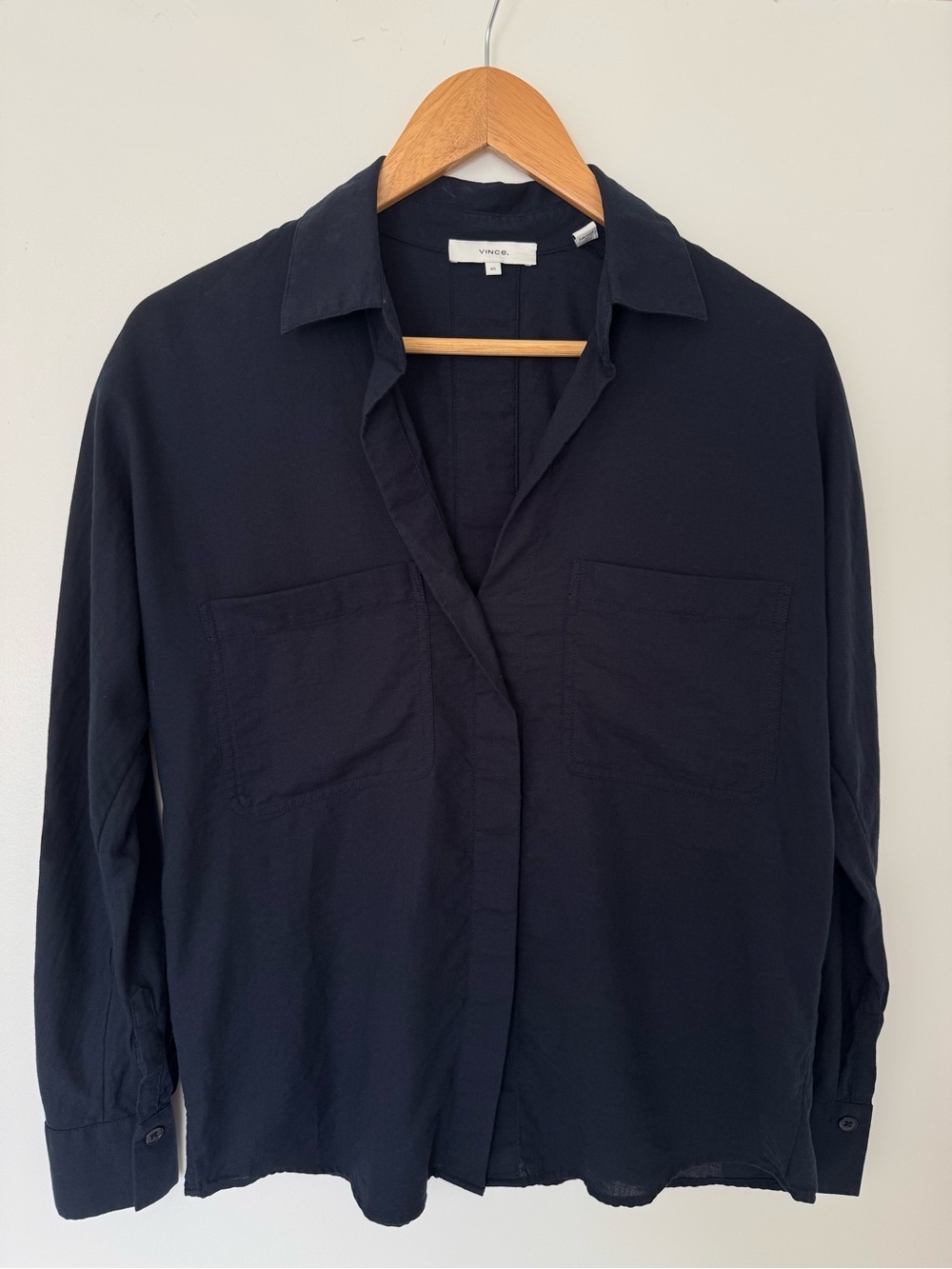 Vince Navy Cotton Shirt Blouse Size XS